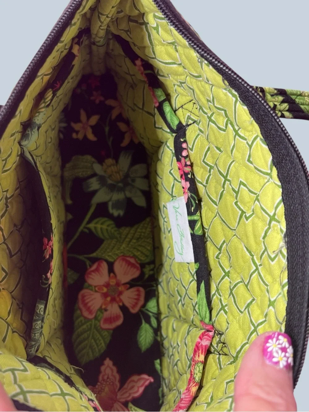 Vera Bradley Botanica Floral Quilted Shoulder Tote in Black and Pink